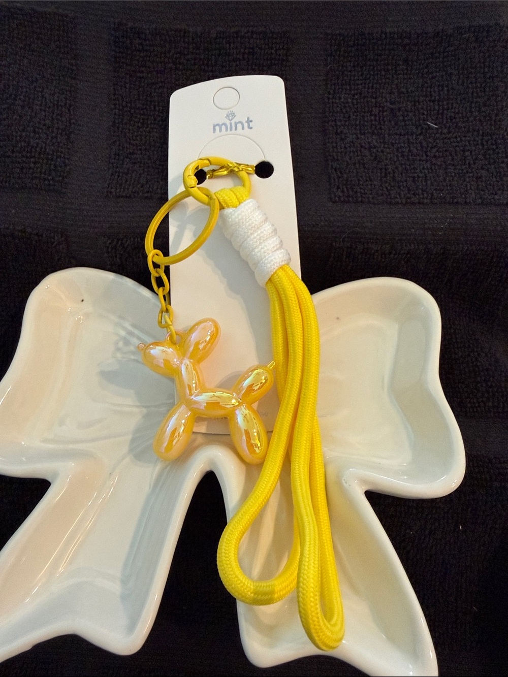 Mint Yellow Balloon Dog Key Ring with Tassel